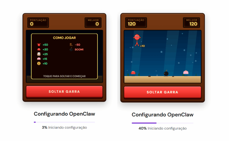 Jogo disponibilizado pela Hostinger durante a instalação do OpenClaw
