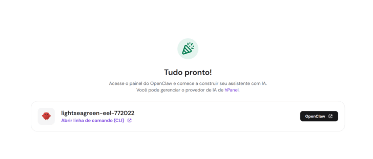Tela de finalização do setup: o OpenClaw já pode ser acessado