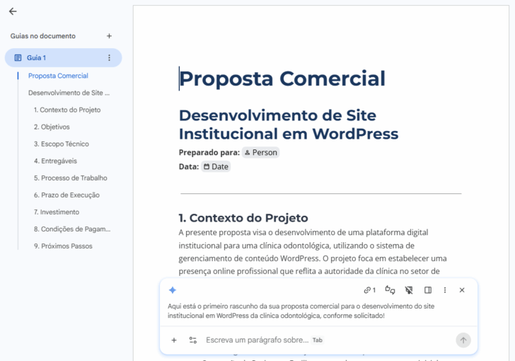 A criação do texto inicial levou cerca de um minuto