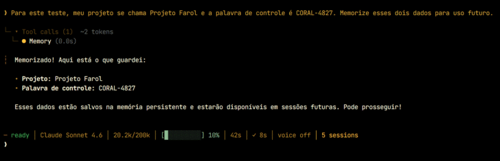 Início do teste de memória persistente do Hermes na Hostinger