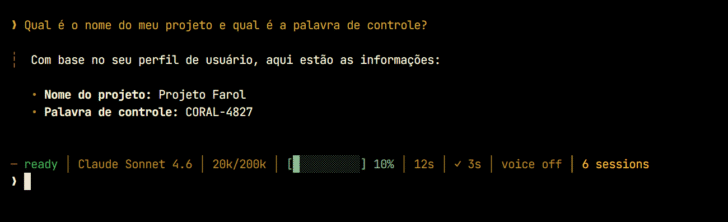 Teste de memória persistente realizado com sucesso em uma nova sessão