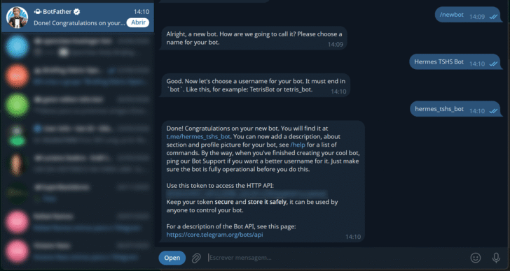 Criação do bot no Telegram