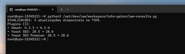 Saída do script Python, exibindo as atualizações disponíveis no momento da consulta