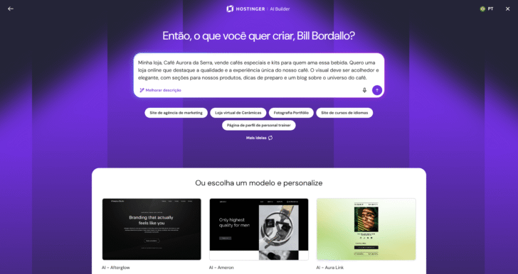 O prompt foi sugerido pela própria IA, que analisou as informações que ela já tinha sobre a minha loja fictícia