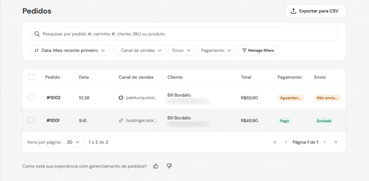 Os pedidos acima foram realizados em canais de vendas separados, sendo reunidos na área de pedidos