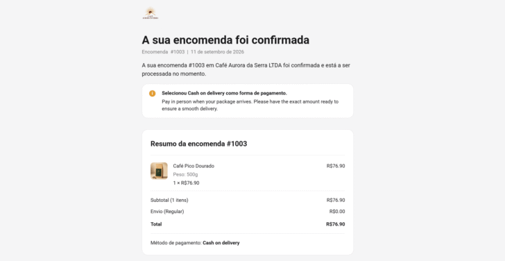 É possível pré-visualizar todos os e-mails transacionais enviados a partir da loja