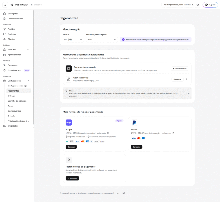 Diversos meios de pagamento estão disponíveis para serem conectados no painel de controle