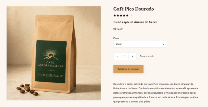Exemplo de variação de peso de um produto, já visível no front-end da loja