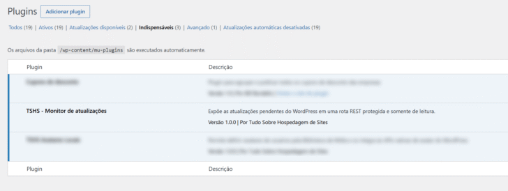 Plugin listado na área de plugins indispensáveis (must-use)