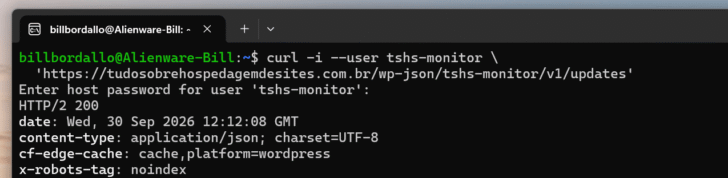 Trecho do retorno no terminal com a autenticação realizada com sucesso
